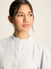 Joules Elle Blue & White Striped Frill Blouse - Image 5 of 7