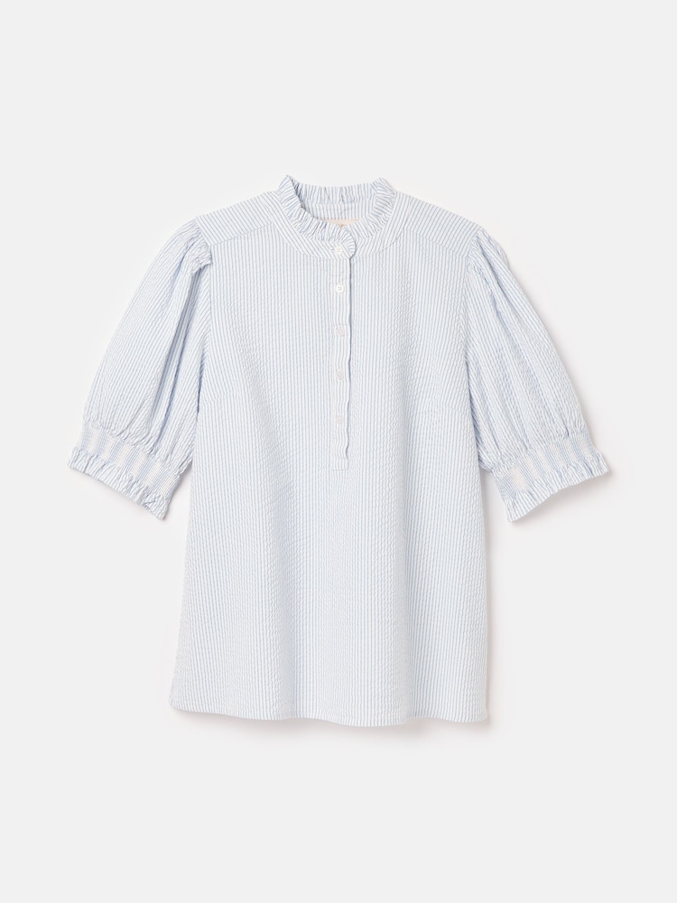 Joules Elle Blue & White Striped Frill Blouse - Image 7 of 7