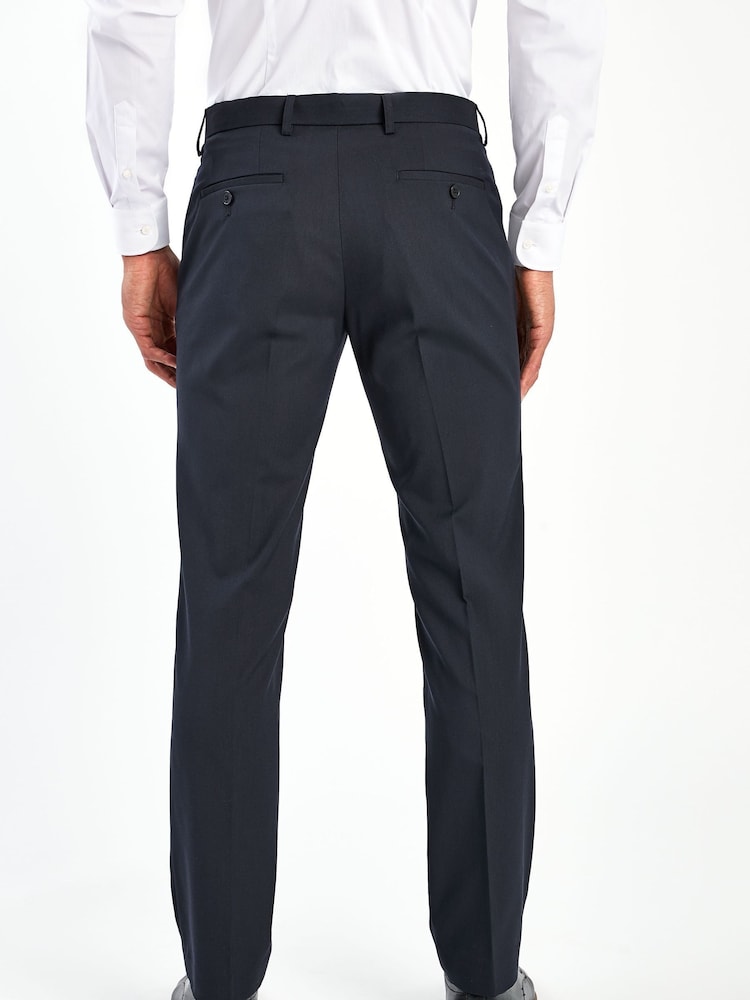 Navy Blue Tailored Fit Stretch Smart Trousers - Image 2 of 4