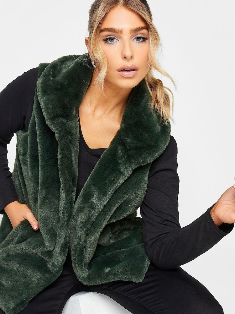 M&Co Green Plush Faux Fur Gilet - Image 1 of 5