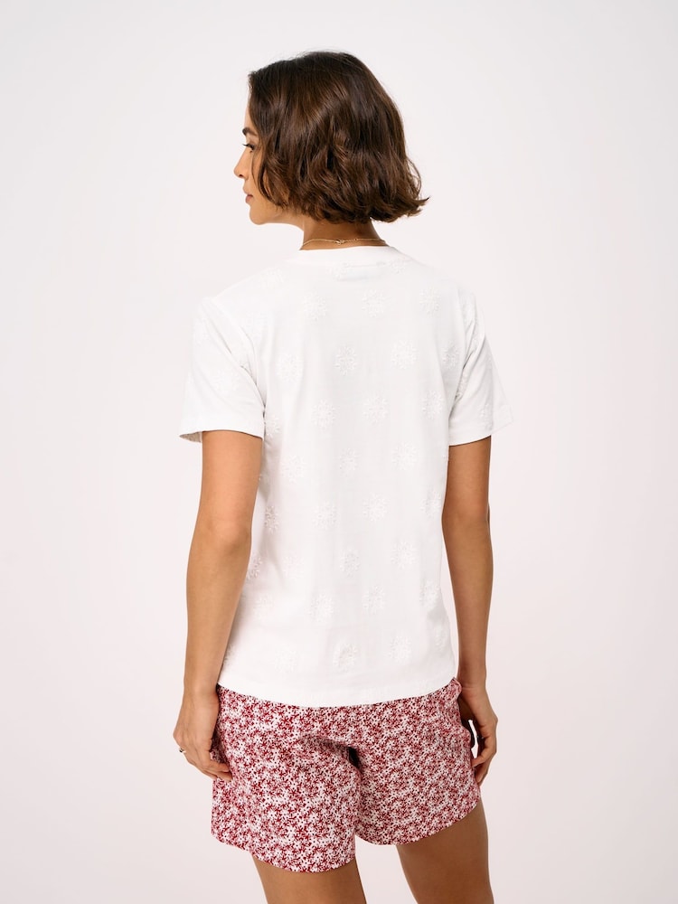 Crew Clothing White Cutwork Embroidered T-Shirt - Image 2 of 5 Crew Clothing White Cutwork Embroidered T-Shirt - Image 2 of 5