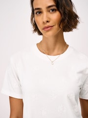 Crew Clothing White Cutwork Embroidered T-Shirt - Image 4 of 5