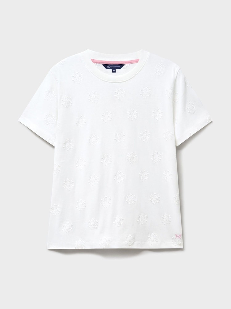Crew Clothing White Cutwork Embroidered T-Shirt - Image 5 of 5 Crew Clothing White Cutwork Embroidered T-Shirt - Image 5 of 5