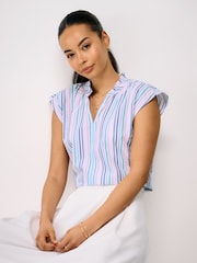 Crew Clothing Blue Cleo Cotton Double Cloth Blouse - Image 1 of 5