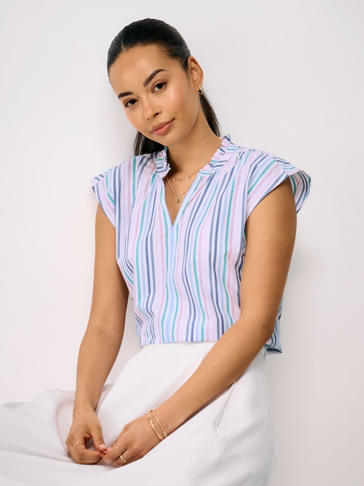 Crew Clothing Blue Cleo Cotton Double Cloth Blouse - Image 1 of 5