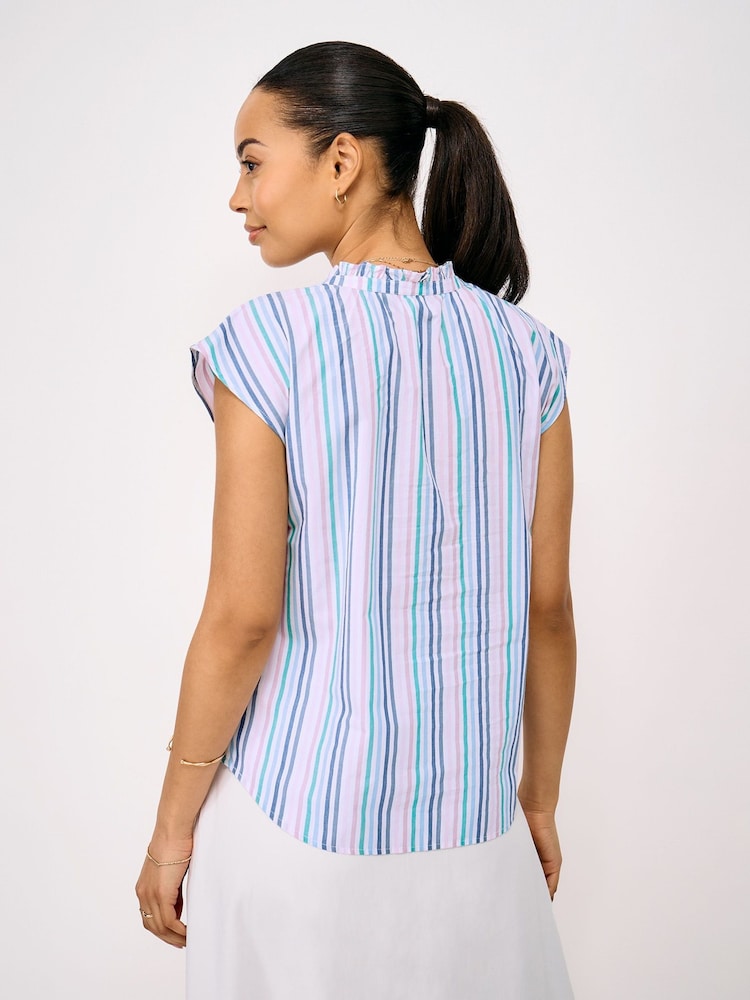Crew Clothing Blue Cleo Cotton Double Cloth Blouse - Image 2 of 5