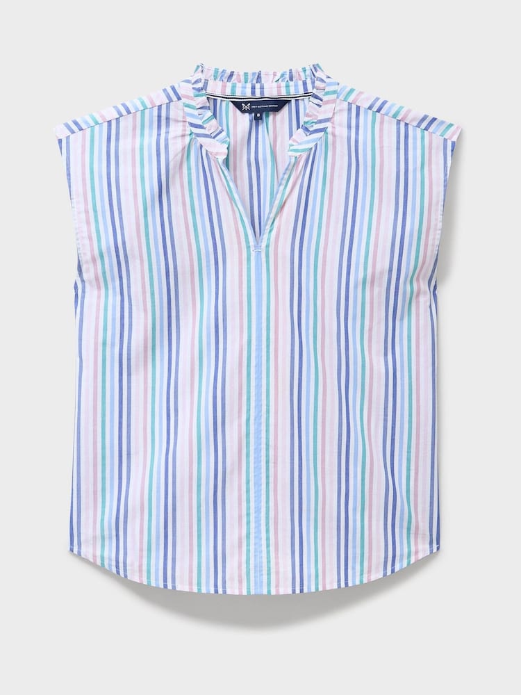 Crew Clothing Blue Cleo Cotton Double Cloth Blouse - Image 5 of 5