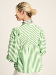 Joules Rowan Green/White Gathered Sleeve Blouse - Image 2 of 7