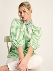 Joules Rowan Green/White Gathered Sleeve Blouse - Image 5 of 7