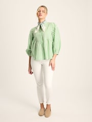 Joules Rowan Green/White Gathered Sleeve Blouse - Image 6 of 7