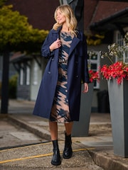 Jolie Moi Blue Double Breasted Trench Coat - Image 1 of 6