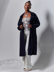 Jolie Moi Blue Double Breasted Trench Coat - Image 4 of 6