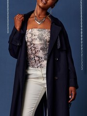 Jolie Moi Blue Double Breasted Trench Coat - Image 6 of 6