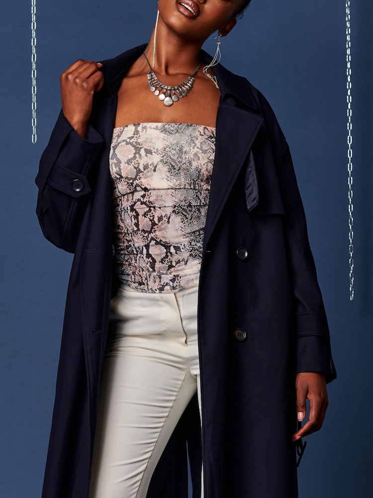 Jolie Moi Blue Double Breasted Trench Coat - Image 6 of 6