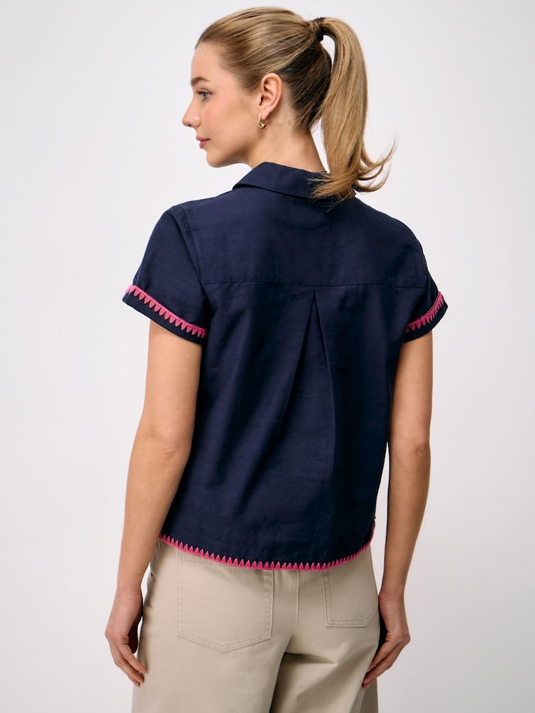 Crew Clothing Blue Short Sleeve Edge Stitched Shirt - Image 2 of 5 Crew Clothing Blue Short Sleeve Edge Stitched Shirt - Image 2 of 5
