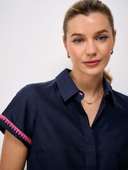 Crew Clothing Blue Short Sleeve Edge Stitched Shirt - Image 4 of 5