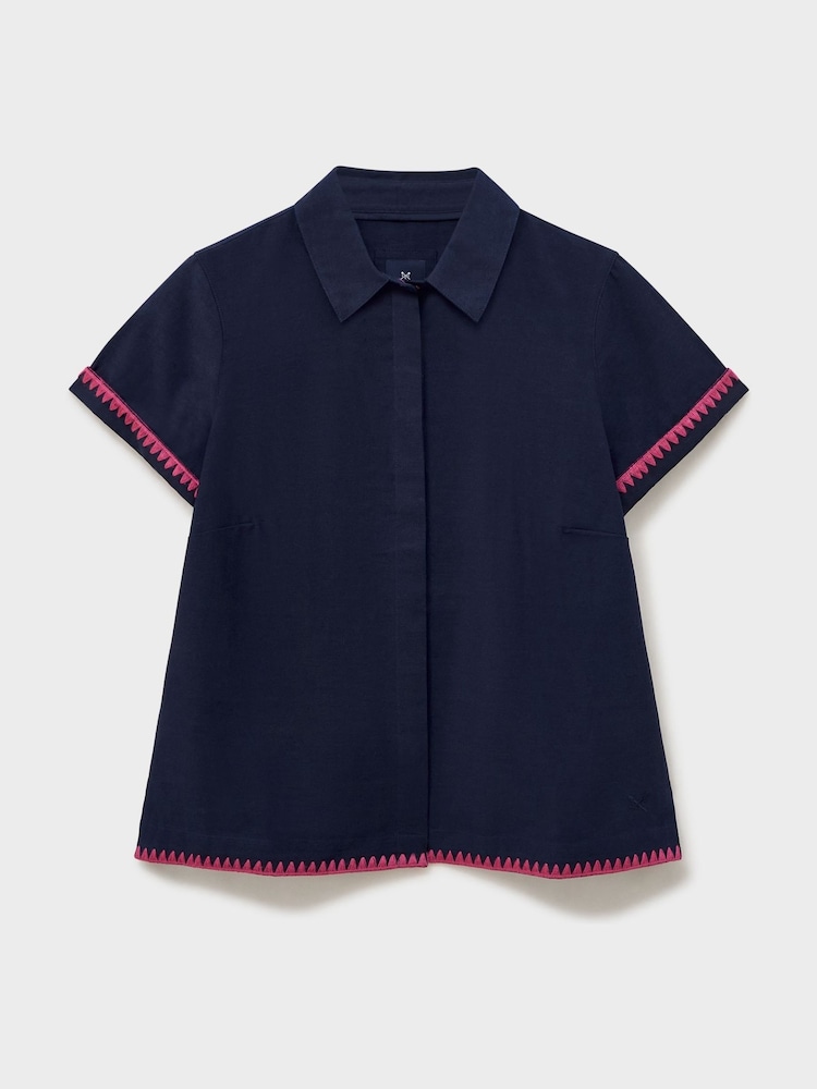 Crew Clothing Blue Short Sleeve Edge Stitched Shirt - Image 5 of 5 Crew Clothing Blue Short Sleeve Edge Stitched Shirt - Image 5 of 5