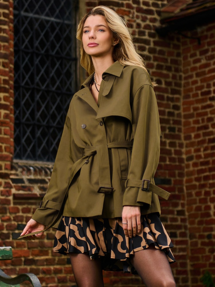 Jolie Moi Green Short Trench Coat - Image 1 of 6