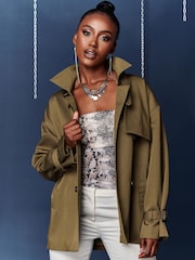 Jolie Moi Green Short Trench Coat - Image 4 of 6