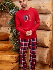 Threadbare Red Elf Cotton Long Sleeve Check Christmas Pyjama Set - Image 1 of 5