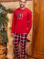 Threadbare Red Elf Cotton Long Sleeve Check Christmas Pyjama Set - Image 3 of 5