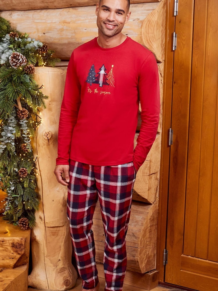Pyjama de Noël Threadbare en coton à carreaux et manches longues - Image 3 of 5