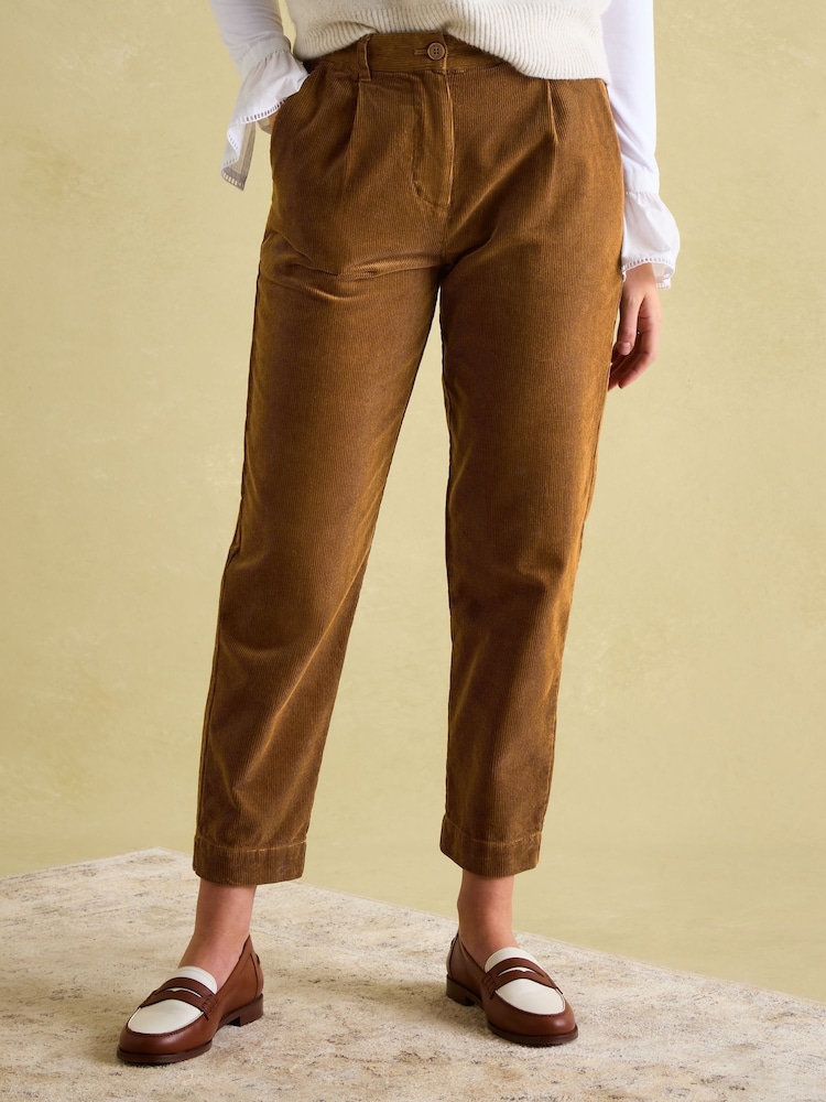 Joules Calla Tan Brown Corduroy Tapered Trousers - Image 1 of 7