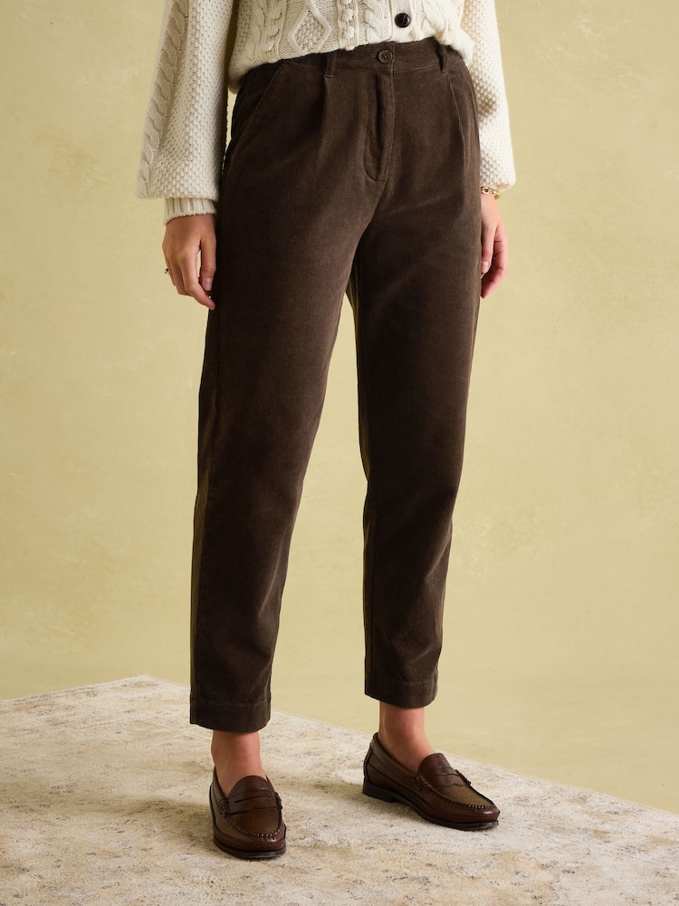 Joules Calla Dark Brown Corduroy Tapered Trousers - Image 1 of 6