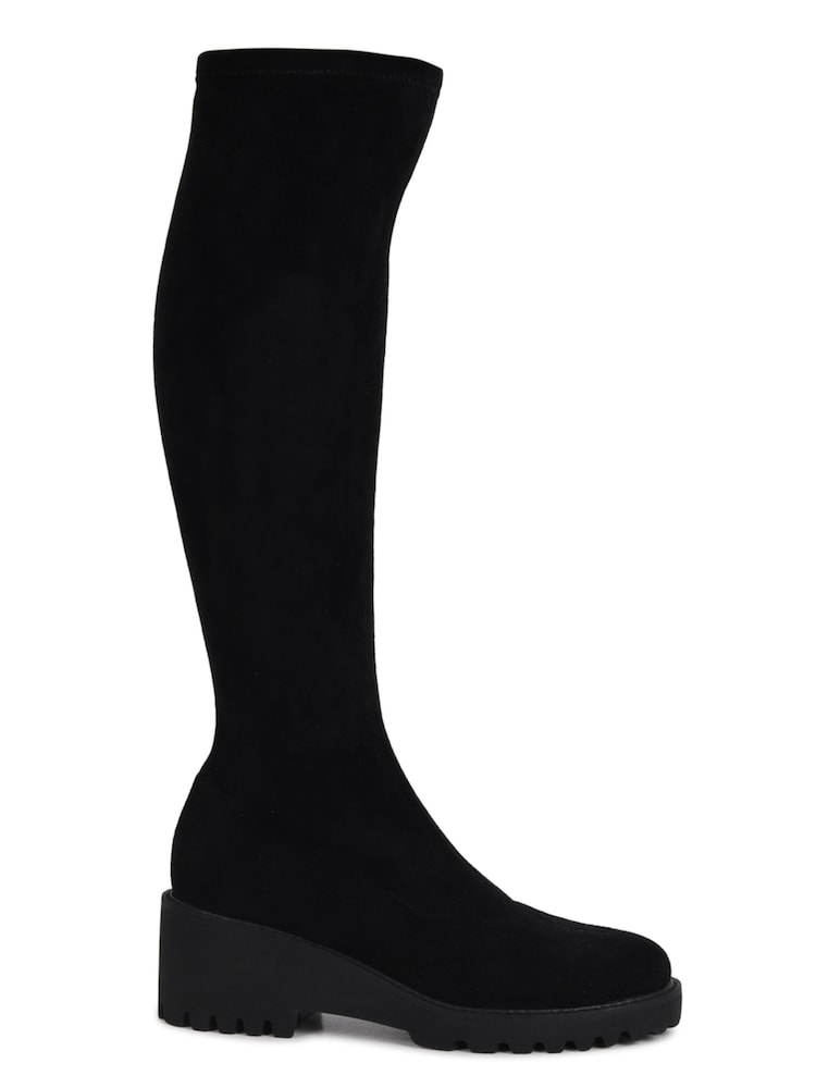 Linzi Kortina Hohe Stiefel aus Veloursleder mit Keilabsatz, Braun - Bild 2 von 5 Linzi Kortina Hohe Stiefel aus Veloursleder mit Keilabsatz, Braun - Bild 2 von 5