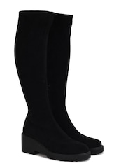 Linzi Kortina Hohe Stiefel aus Veloursleder mit Keilabsatz, Braun - Bild 3 von 5