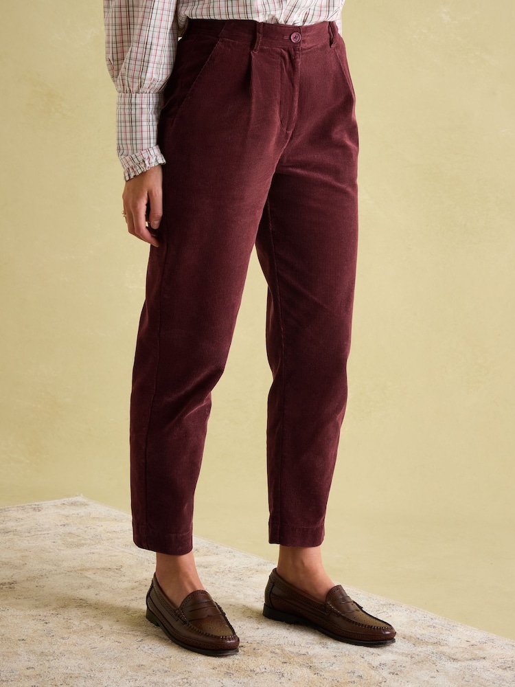 Joules Calla Burgundy Corduroy Tapered Trousers - Image 1 of 6