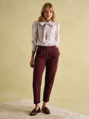 Joules Calla Burgundy Corduroy Tapered Trousers - Image 3 of 6