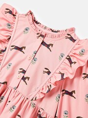 Joules Florence Pink Horse Print Long Sleeve Frilled Dress - Image 7 of 9