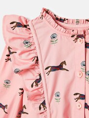 Joules Florence Pink Horse Print Long Sleeve Frilled Dress - Image 9 of 9