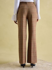 Joules Foxley Check Brown Wide Leg Tweed Trousers - Image 2 of 7