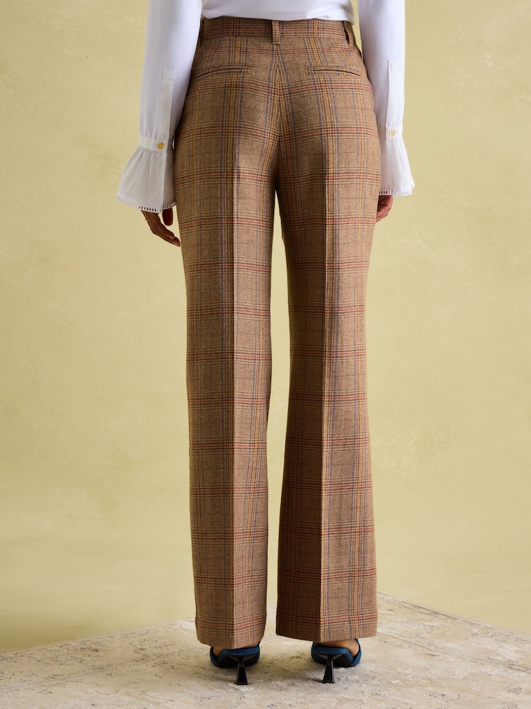Joules Foxley Check Brown Wide Leg Tweed Trousers - Image 2 of 7