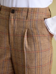 Joules Foxley Check Brown Wide Leg Tweed Trousers - Image 4 of 7