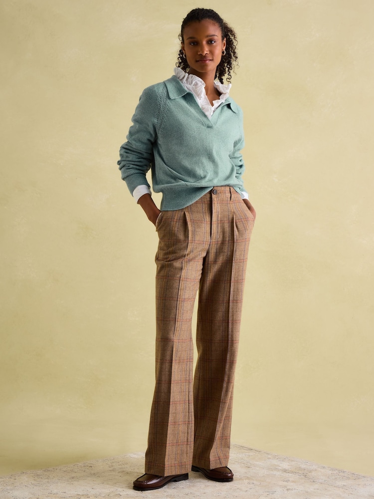 Buy Joules Foxley Check Brown Wide Leg Tweed Trousers from Next USA