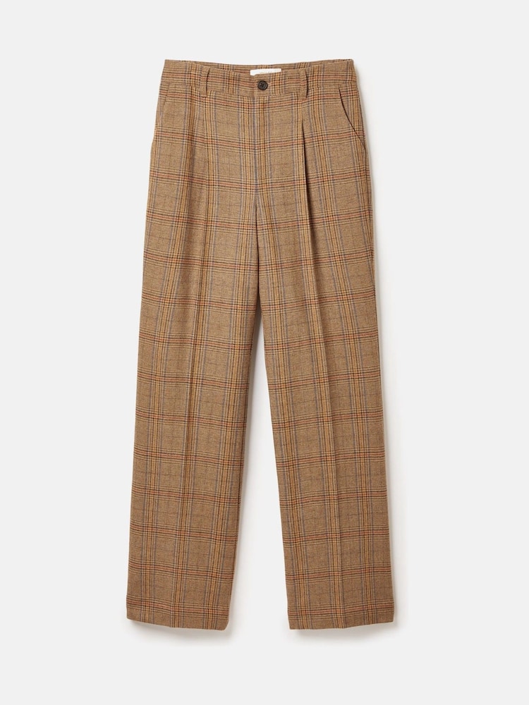 Joules Foxley Check Brown Wide Leg Tweed Trousers - Image 7 of 7