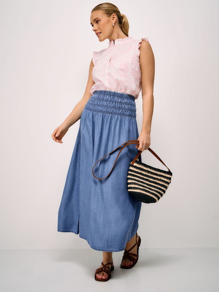 Crew Clothing Blue Stella Shirred-Waist Skirt - Image 1 of 5 Crew Clothing Blue Stella Shirred-Waist Skirt - Image 1 of 5