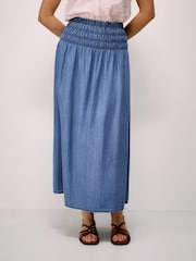 Crew Clothing Blue Stella Shirred-Waist Skirt - Image 3 of 5