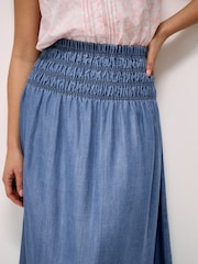 Crew Clothing Blue Stella Shirred-Waist Skirt - Image 4 of 5