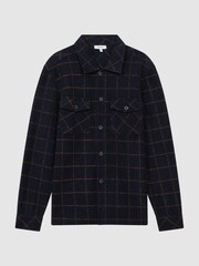 Reiss Navy Pearce Brushed Wool Check Overshirt - Image 2 of 5