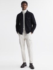 Reiss Navy Pearce Brushed Wool Check Overshirt - Image 4 of 5