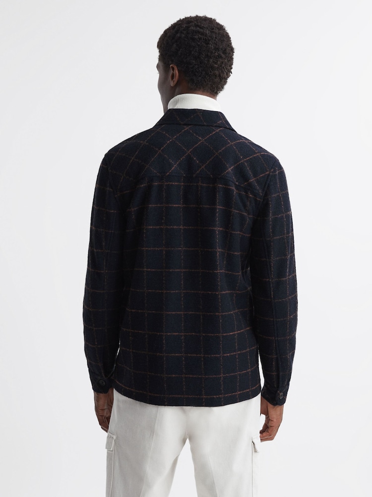 Reiss Navy Pearce Brushed Wool Check Overshirt - Image 5 of 5