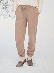 Joules Brown Herringbone Jersey Slim Leg Joggers - Image 1 of 10