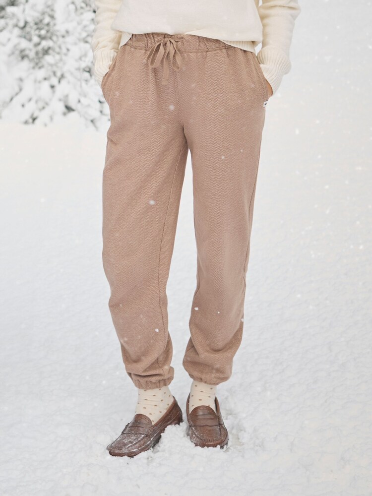 Joules Brown Herringbone Jersey Slim Leg Joggers - Image 1 of 10 Joules Brown Herringbone Jersey Slim Leg Joggers - Image 1 of 10