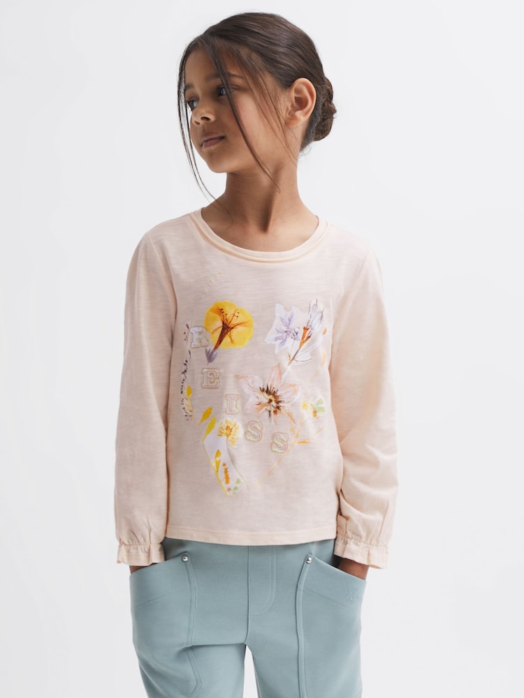 Reiss Ivory Print Rains 4-9 yrs Cotton Sequin Motif T-Shirt - Image 1 of 6