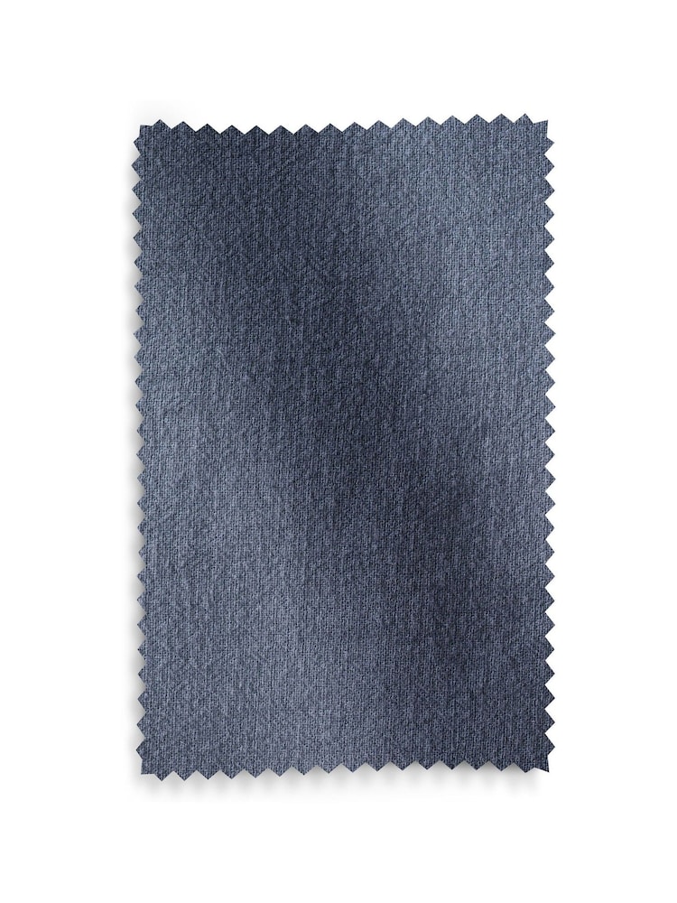 Blue Washed Cotton Linen Eyelet Lined Curtains - Image 6 of 6