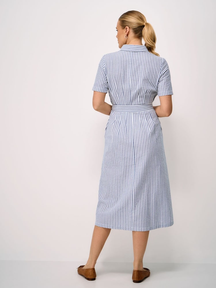 Crew Clothing Blue Fearne Cotton Seersucker Midi Shirt Dress - Image 2 of 5